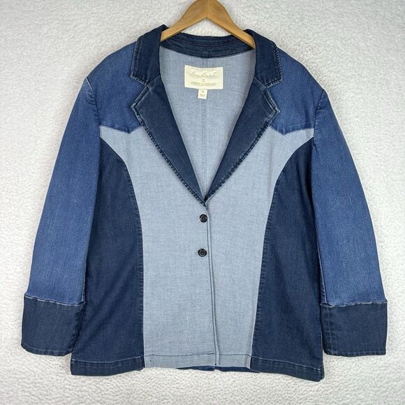 Gloria Vanderbilt X Siriano Collab Denim Blazer Patchwork Jean Jacket Blue Sz 18 - Picture 2 of 12
